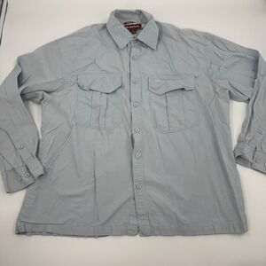 Simms Fishing Shirt Mens XL Blue Long Sleeve Cotton Button Up Utility Pocket